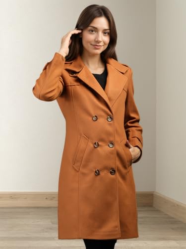 Image of CHKOKKO Women Classic Long Winter Coat Double Breasted | Knee Length Design with a Sophisticated Spread Collar and Convenient Front Pockets for All Occasions