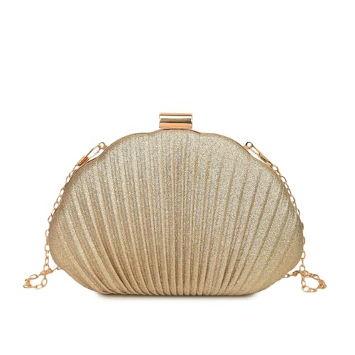 Image of Glitter Seashell Evening Clutch Purse Mini Chain Shoulder Bag Acrylic Shell Pearl Crossbody Bag