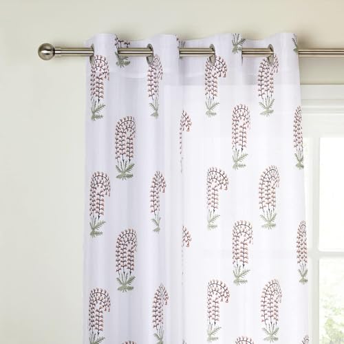 Image of Homestan 100% Cotton Block Print Long Door Curtains 9 Feet Long Set of 2 with Stainless Steel Grommets for Home Decor (9 X 4.5 Feet, Brown)