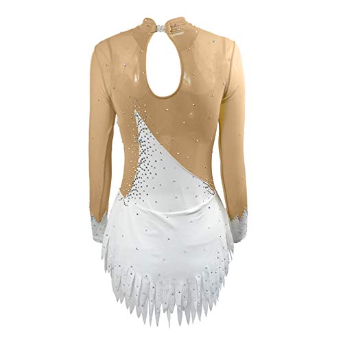 LIUHUO Vestido branco de patinação no gelo para crianças e meninas com elastano rítmico, collant de
