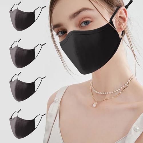 Paxfords Premium Black Face Mask 4 Pack Upgraded Size Reusable Fabric Face Masks Made from Soft Breathable Cotton for Comfortable Everyday Wear Nose Mask with Adjustable Ear Loops