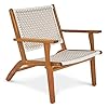 Outvita natural stain outdoor chair mid century modern accent armchair reading lounge chair with ecru handwoven rope and solid acacia wood frame for bedroom patio balcony indoor  urban country home decor