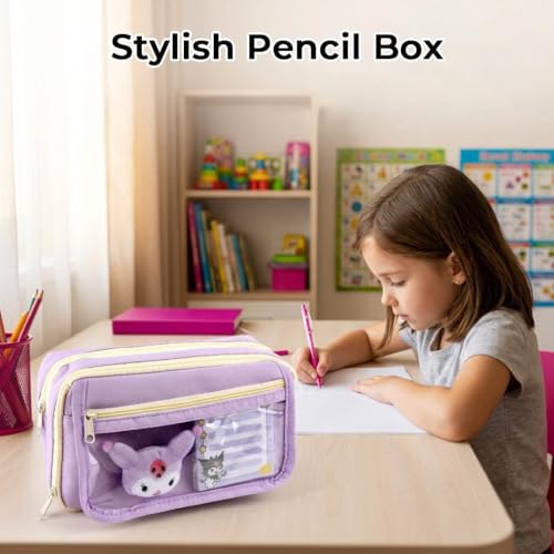 Image of ZibuyuTransparent Pencil Case Set with Stickers Brooches Keychain and Notepad for School Travel and Everyday Use, Cute Stationery Items for Girls