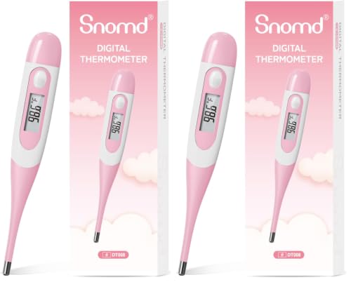 Image of Clinical Digital Thermometer for Adults and Babies, Oral Armpit and Rectal Temperature Thermometer for Fever with Alarm, Flexible Tip (Pack of 2)
