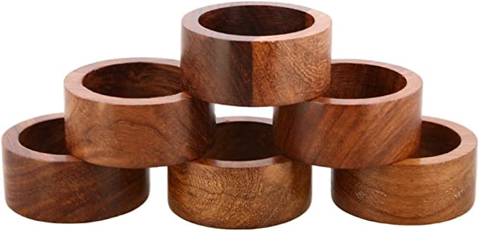 DM ANTIQUE ENTERPRISESHandmade Wood Napkin Ring Set with 6 Napkin Rings - Artisan Crafted in India (Set of 6)