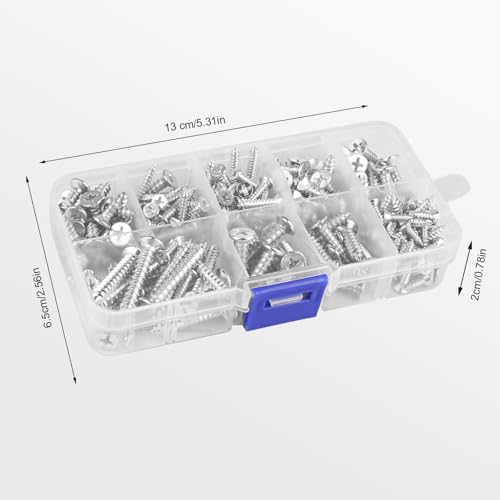 228 Stück Selbstschneidendes Schrauben-Sortiment-Set, M3/M4/M5 Flachkopfschrauben Torx-Schrauben Senkkopf Kreuzschlitzschrauben Metallschrauben selbstbohrende Schrauben für Holzbearbeitung (10 Größen)