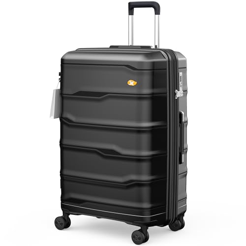 MGB 28 Inch Large Checked Luggage: PP Lightweight Trolley Travel Case - Check In Luggage with TSA Lock, Natural Black