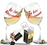 Aurìca Set 2 Calici Vino Personalizzati IO HO RAGIONE… – Calici Perfetti Per Lei E Lui Per Un Brindisi Romantico E Allegro – Bicchiere Piegato Con Confezione Regalo Inclusa