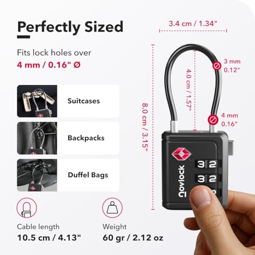 TSA Approved Luggage Locks with Inspection Indicator – Travel Padlocks with Flexible Cable for Suitcases, Backpacks, Carry-On Bags & More – Suitcase Locks, 4-Pack, Black - Image 3