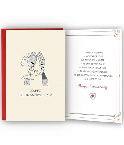 Bestmelo 11 Year Anniversary Card,11th Anniversary Card Gifts,11 Year Wedding Anniversary Day Gifts,Happy Steel Anniversary,8x5.3 Inches,Double-Sided