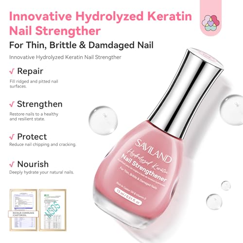 SAVILAND Advanced Nail Strengthener, Air Dry Pink Nail Polish Strengthener for Damaged & Weak Nails 7-Day Repair Castor Oil & VE 15ml Nail Hardener Extra Strong and Growth for Nail Care Treatment - Image 3