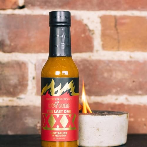 Image of Hot Ones Last Dab Hot Sauce The Last Dab XXX, Pepper X is the World's Hottest Pepper: Chili-Pepper, Chocolate & Peach, Three Distinct Strains Clock Over 3 Million Scoville Heat Units 5 Fl oz Pack of 3