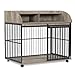 GOWE GO 44'' Heavy Duty Large Dog Crate Furniture for Large Medium Dog with Lockable Wheels, Wooden Dog Crate Dog Kennel, End Table Crate with Double Layer Storage, Gray