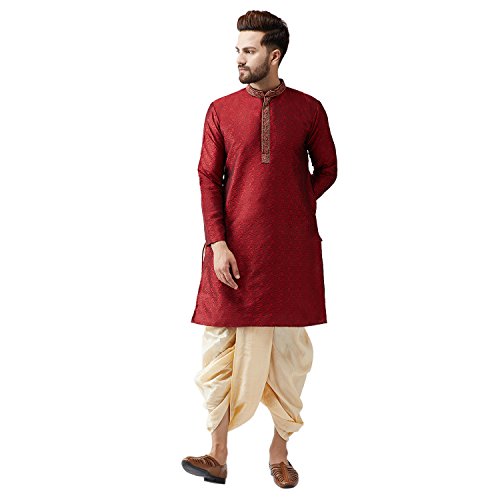 Image of SOJANYA (Since 1958 Mens Black Stitched Dupion Silk Dhotis, Size: Freesize