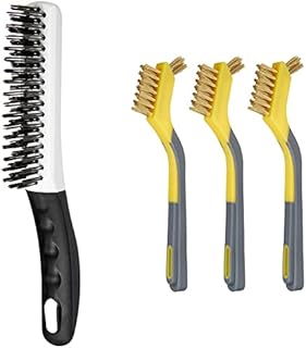 Amazon Basics 4 x 16 Soft Grip, Shoe Handle Style, Carbon Steel, Wire Brush & Brass Mini Brushes, Soft Grip, 3-Pack