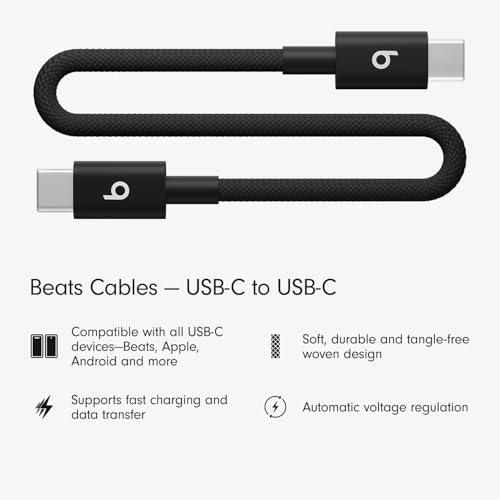 Image of Beats USB-C to USB-C Woven Short Cable Fast Charging Durable /Tangle-Free Compatible Charger for Apple & Android Devices (8 in, 20 cm) - Bolt Black