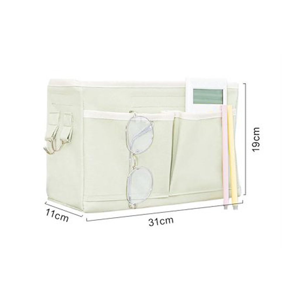 Organizador de almacenamiento para colgar al lado de la cama para revistas, libros, mandos a distancia y smartphones, ideal para barandillas de cama y sofás