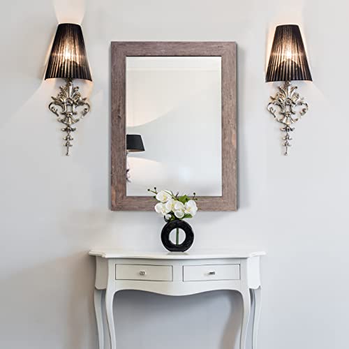 Image of Syndra Rectangular Mirror with Frame Rustic 20x28'' Wall Mounted Rustic Vanity Mirror with Large Wood Frame Farmhouse Bathroom Mirror, for Bedroom, Living Room, Entryway Wall Decor(Natural)