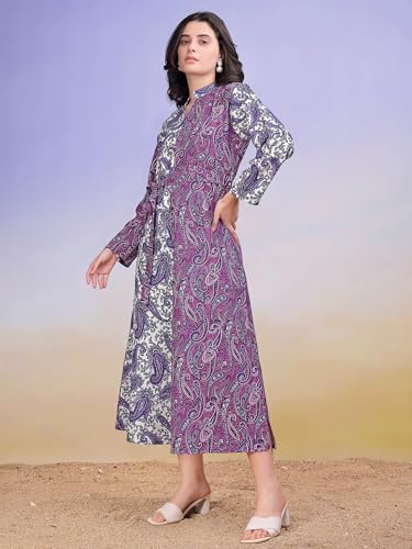 Image of PURVAJA Women's Mandarin Collar Cotton Blend Dress