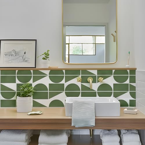 Alwayspon Tile Sticker, Sage Green Terrazzo Self Adhesive Stick on Tiles Transfer Sticker for Bathroom Kitchen, Splashback, Peel and Stick Vinyl Floor Wall Tiles Sticker, 10PcsX15cm/6inch