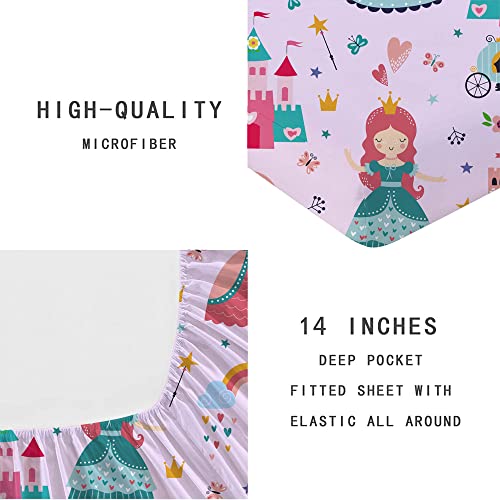 Wajade Cute Princess Sheet Sets For Girls Kids Teens Twin Size Breathable Microfiber Fairy Tales Palace Castle 3D Print Bedding Set 2Pcs (1 Deep Pocket Fitted Sheet+1 Pillowcases) #TOP4