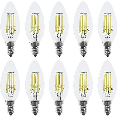 E14 LED Candle Bulb Dimmable 6w 60W Equivalent Cool White 6500K SES(Small Edison Screw) LED Chandelier Bulbs C35 Vintage Filament Energy Saving Candelabra Light Bulb 10 Packs Cover