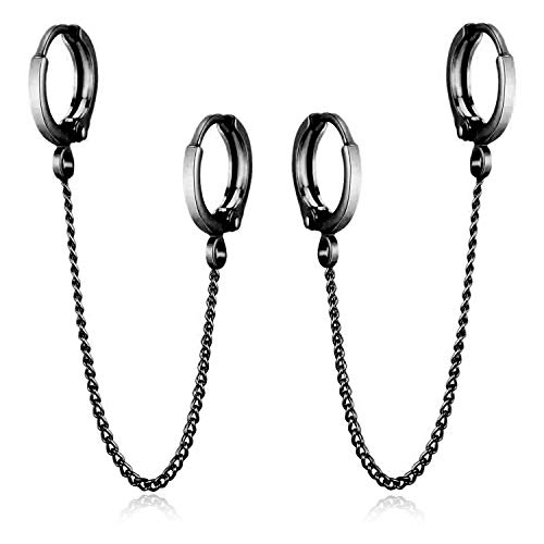 Unique Small Silver Chain Handcuff Hoop Earrings Double Piercing Dangle Drop Cartilage Earrings Chic Chain Huggie Hoop Earrings for Men Women Statement Jewelry Gifts