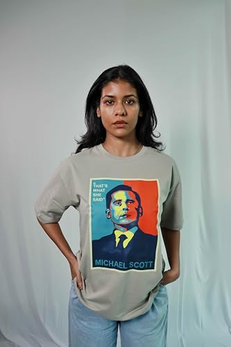 Image of Silly Panda Oversized Unisex Smoke Grey 'The Office' T-Shirt, Michael Scott That's What She Said Print, 100% Cotton