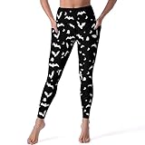 ulxjll Halloween Goth Bats and Moon Women's High Waist Tummy Control Yoga Pants with Pockets Sports Fitness Leggings