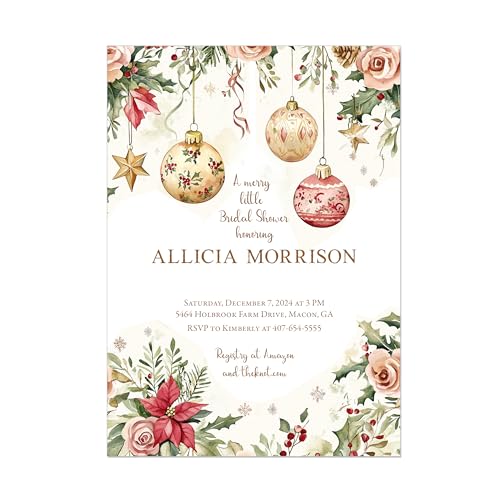 Christmas Ornament Floral Bridal Shower Invitation - Holiday Theme with