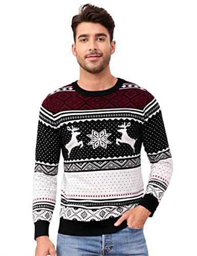 Image of MISSKY Family Christmas Sweater Crew Neck Reindeer Snowflakes Knitted Pullover for Women /Men /Kids