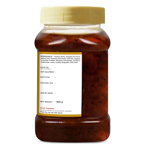 Image of Delight Foods Mylapore Iyer's Tomato Thokku 800g | Traditional Tamil Nadu Rice Mix | Made with Pure Gingelly (Sesame) Oil | Homemade Style Tomato Pickle | No Preservatives