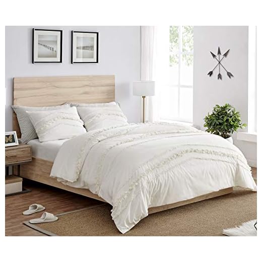 Sweet Jojo Designs Bohemian Boho Chic Ivory Macrame Tufted Tassel 3 pc. King Size Bed Bedding Set Duvet Comforter Cover Sham Solid Textured Minimalist Off White Cotton Fringe Farmhouse Neutral Rustic