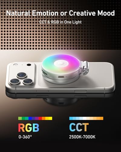 Image of TELESIN RGB Magnetic Selfie Light for Phone, 2500K-7000K CCT & 360 RGB LED Video Light, Rechargeable Portable Clip On Fill Light for iPhone, TikTok, Vlogging, Makeup, Photography, Streaming