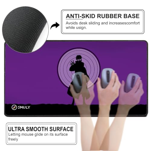 Image of Purple Shadow Warrior Mouse Pad 18x36Inch 3mm Extended Gaming Desk Mat with Anti-Slip Rubber Base Mousepad for Smooth Surface Desk pad for PC & Laptop Use Waterproof & Stiched (Black /Purple)