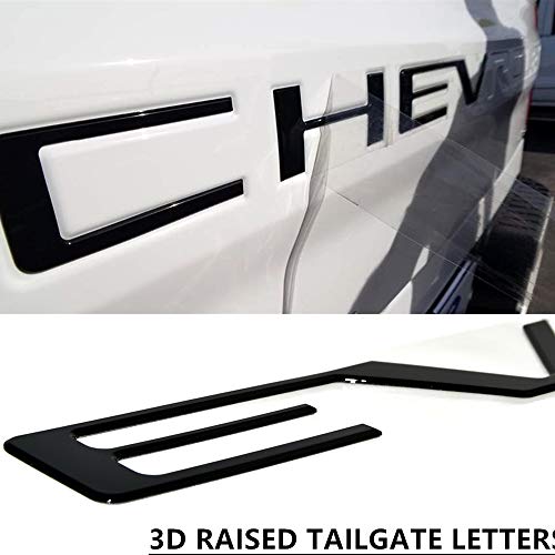 Tailgate Inserts Letters Compatible For 2019 2020 2021 2022 2023 Silverado, 3D Raised & Strong Adhesive Decals Letters, Tailgate Emblems Inserts Letters - Gloss Black #TOP1