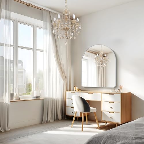 Image of FORBATH Arched Bathroom Mirror 40x30 Inch, Silver Arch Wall Mirror with Aluminum Frame, Arched Mirror for Dresser, Fireplace,Entryway,Home Decor,Hanging or Leaning Against Wall
