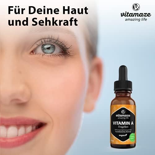 Vitamin A Drops 5000 IU High Strength per Daily Dose, Retinol Liquid & Vegan, 50 ml (1700 Drops), Natural Food Supplement Without Additives, High Bioavailability