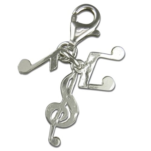 Music Notes & Treble Clef Sterling Silver Clip On Charm Pendant with Lobster Clasp for Women - Compatible with Thomas Sabo Charms Bracelet - Women's Clasp Charms