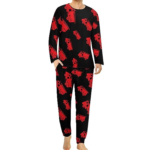 Firefighter Fire Truck Mens Pajama Set Soft Comfy PJs Sets Sleepwear Loungewear Pajama Top And Pant Set