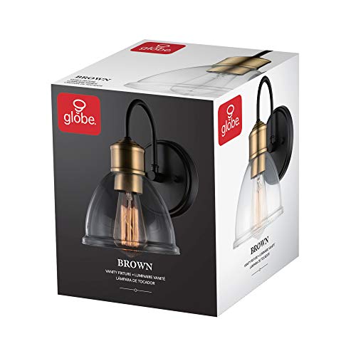 Globe Electric 51714 1-Light Wall Sconce, Dark Bronze, Antique Brass Socket, Clear Glass Shade, Wall Lighting, Wall Lamp Dimmable, Wall Lights For Bedroom, Kitchen Sconces Wall Lighting, Home Décor #TOP7