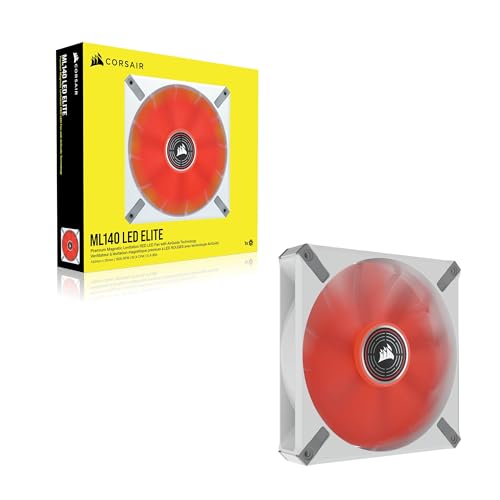 Corsair ML140 LED ELITE, 140 mm PWM Ventilateur à Rouge (Technologie CORSAIR AirGuide, Roulement à Lévitation Magnétique, Jusqu’à 1 600 tr/min, Huit LED Ultralumineuses) Vendu Seul, châssis Blanc