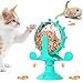 Juguetes para Gatos, Juguete de Gato Molino de Viento, Divertido Juguete Interactivo de ​Entrenamiento para Mascotas con Ventosa, Dispensador de Premios Interactivo (Azul)