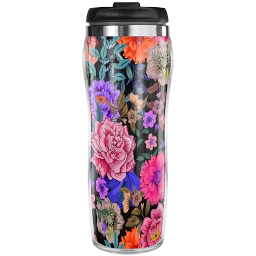 Pixly® Botanical Flowers Thermal Travel Mug Coffee Tea Flask, 400ml/14oz Capacity, Flower, Floral Pattern - Botanical Blush - Image 2