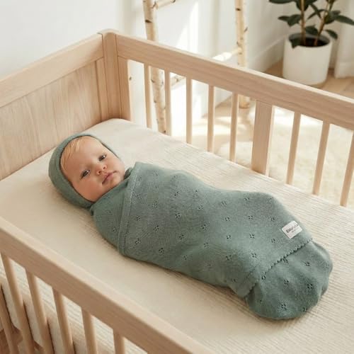 Image of 100% Luxury Organic Cotton Pointelle Knit Baby Blanket-Baby Gifts for Boys, Gender Reveal Gifts, Baby Gift Basket (Pointelle - Forest Green)