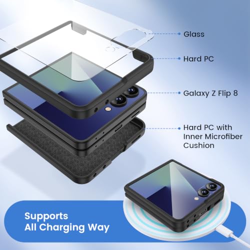 Image of Ruky for Z Flip 8 Case, with Built-in Back Screen Protector, Carbon Fiber | Support Wireless Charging, Anti-Scratches Shockproof Hard PC Ultra-Thin Phone Case for Samsung Galaxy Z Flip 8, Carbon Fiber