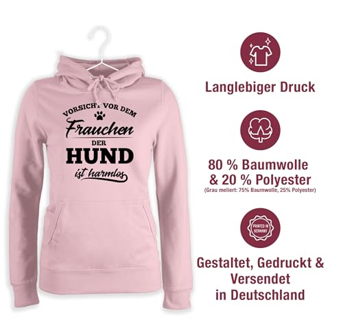 Shirtracer Pullover Damen Hoodie Frauen - Geschenk für Hundebesitzer - Vorsicht vor dem Frauchen der Hund ist harmlos - Schwarz - M - Hellrosa - hundemama hundepullover hundefan hundepfoten Pulli