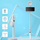 New 6 in 1 Bluetooh Selfie Stick, Extendable 170cm/67in Bluetooth Selfie Stick, Phone Tripod with Wireless Remote Shutter, Group Selfies/Live Streaming/Video Recording (White, Single Fill Light)