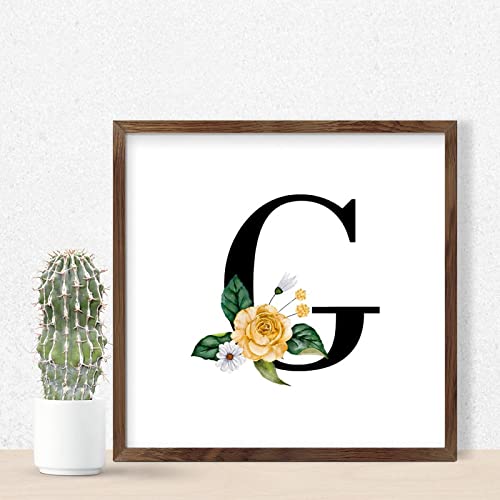Funny Wood Framed Printed Sign Black Monogram Initial Letter G
