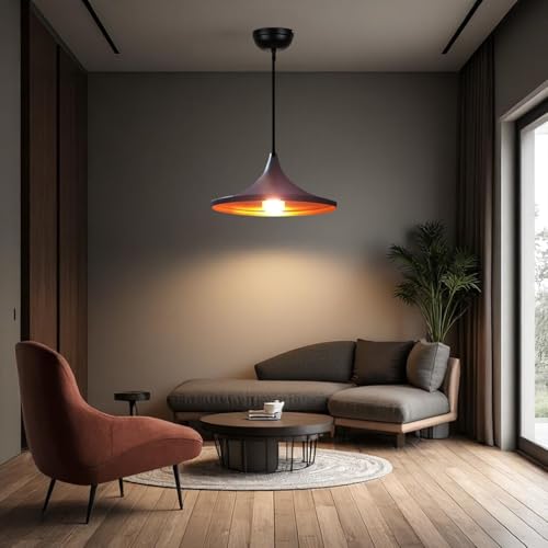 Image of GreyWings Black Aluminium Hanging Pendant Light for Ceiling, Wide Modern Indoor Lamp with, Decorative Light for Kitchen, Dining, Cafe (Big) Pack of 2